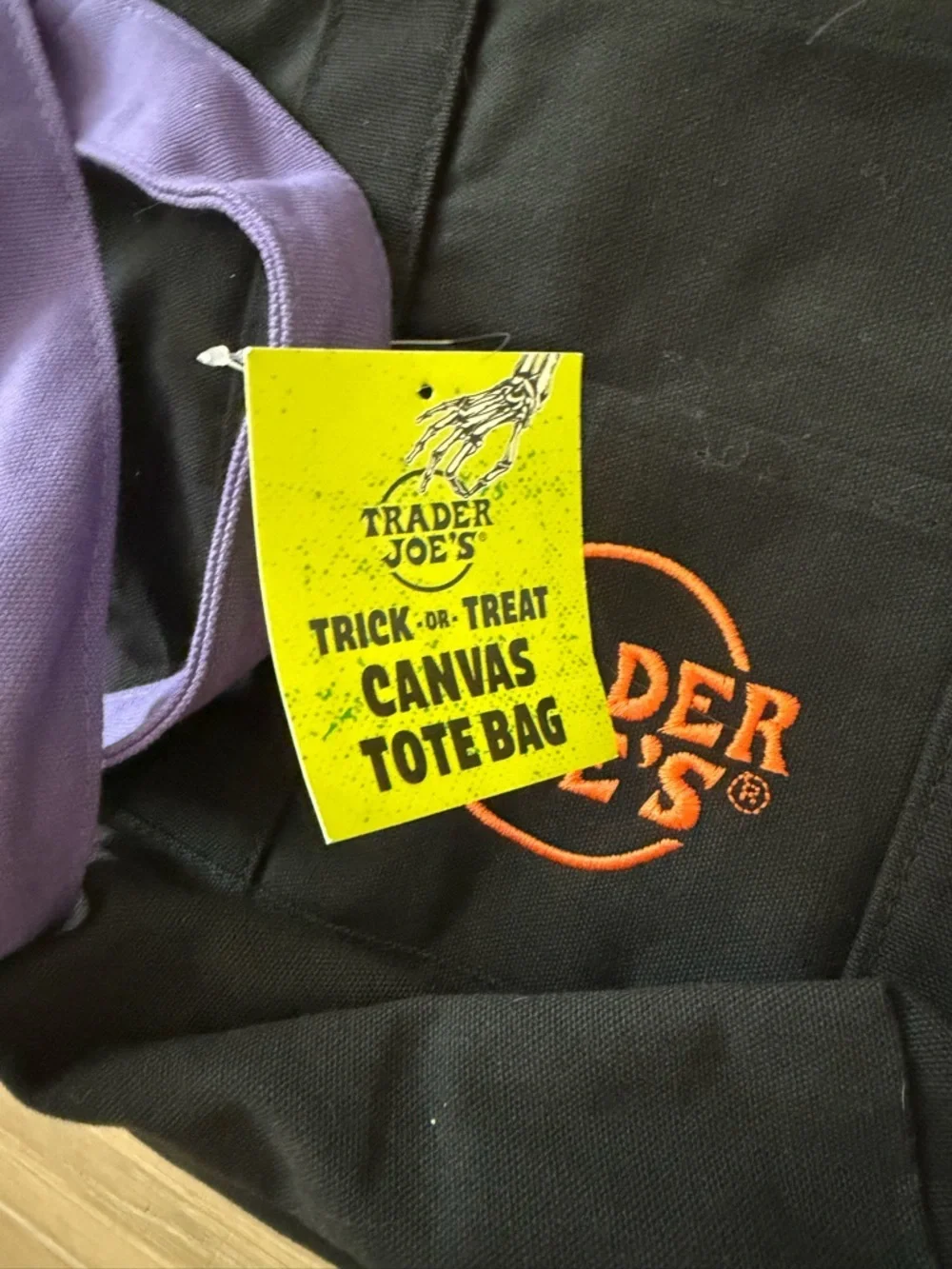 Trader Joe's Trick or Treat Mini Canvas Purple and Black Halloween Tote Bags
